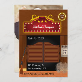 Neon Vilda western Cowboytema Studentfest Inbjudningar