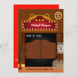 Neon Vilda western Cowboytema Studentfest Inbjudningar