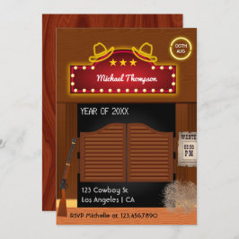 Neon Vilda western Cowboyteman Studentfest Invi Inbjudningar