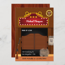 Neon Vilda western Cowboyteman Studentfest Invi Inbjudningar