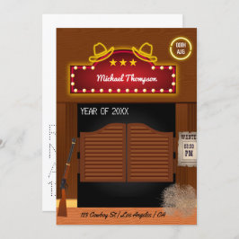 Neon Vilda western Cowboyteman Studentfest Invi Inbjudningar