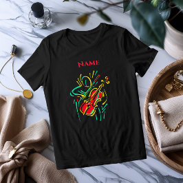 Neon Violin Line Art | Vibrant Musical T-Shirt Des