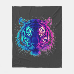 Neon Vit Tiger – Lysande Cyberpunk Vilda Djur Kons Fleecefilt