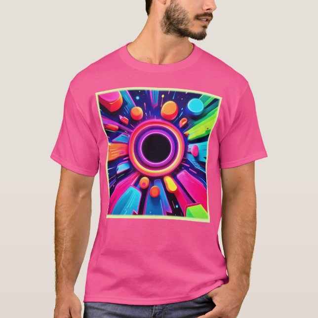 Neon Vortex Abstrakt Space Art T Shirt (Framsida)