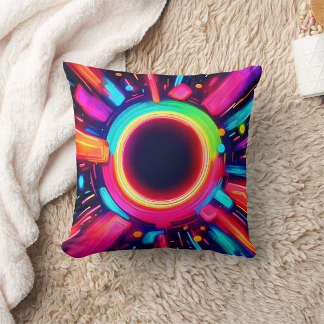 Neon Vortex of Light Art Kudde (Filt)