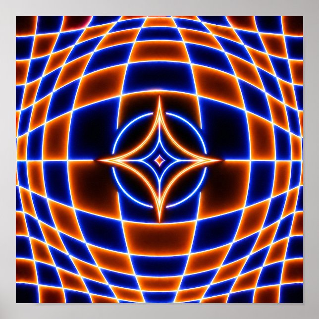 Neon Vortex Star Optical Illusion – Blue Orange Gl Poster (Framsidan)
