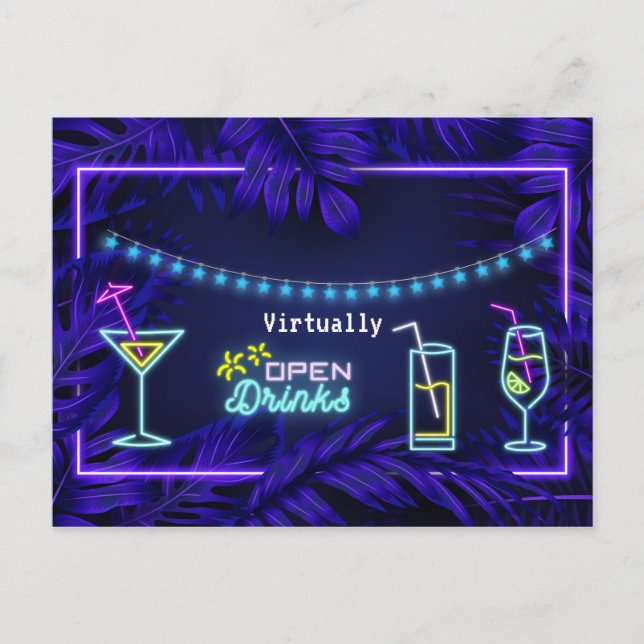 Neon vuxen virtuell drink födelsedagsfest vykort (Framsida)