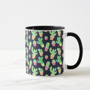 Neon Watercolor Cacti i Pots Mönster Mugg