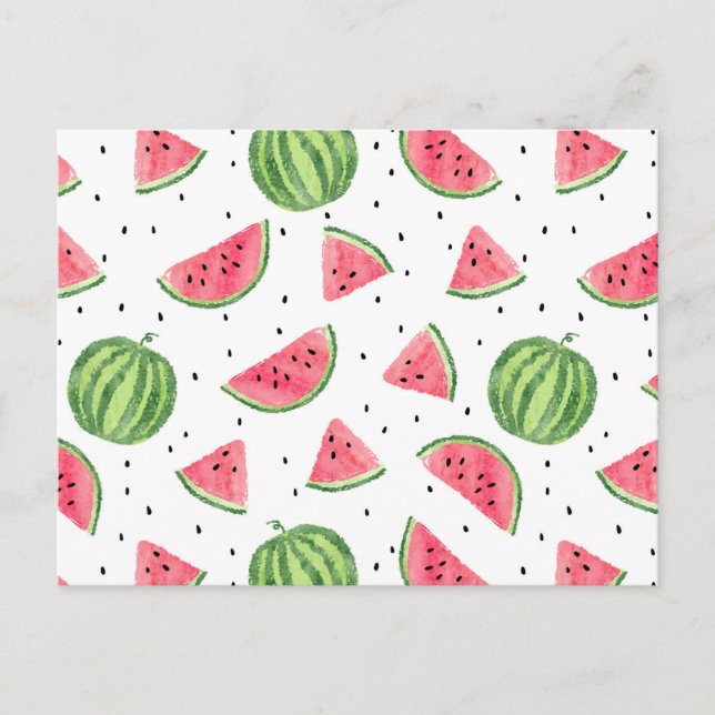 Neon Watercolor Watermelons Mönster Vykort (Framsida)