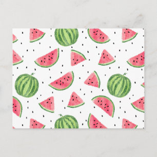 Neon Watercolor Watermelons Mönster Vykort