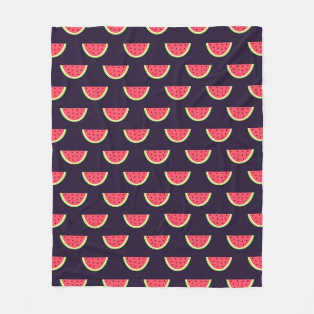 Neon Watermelon på Lila Mönster Fleecefilt (Framsidan)