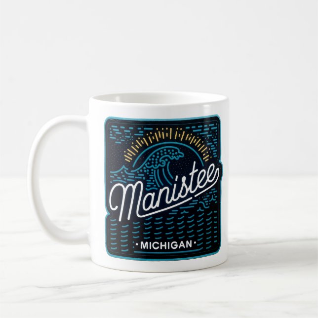 Neon Wave Manistee Michigan Kaffemugg (Vänster)