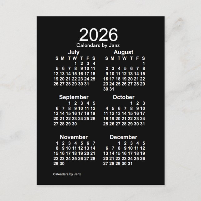 Neon White 6 Month Mini Calendar från Janz 2026 Vykort (Framsida)