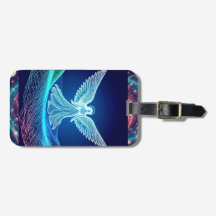 Neon White Angel på Galaxy Background Luggage Tag