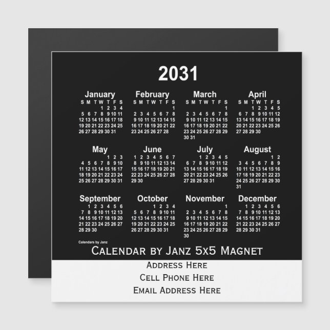 Neon White Business Calendar 2031 av Janz (Fram/baksida)