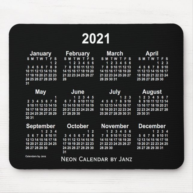 Neon White Calendar 2021 från Janz Musmatta (Framsidan)