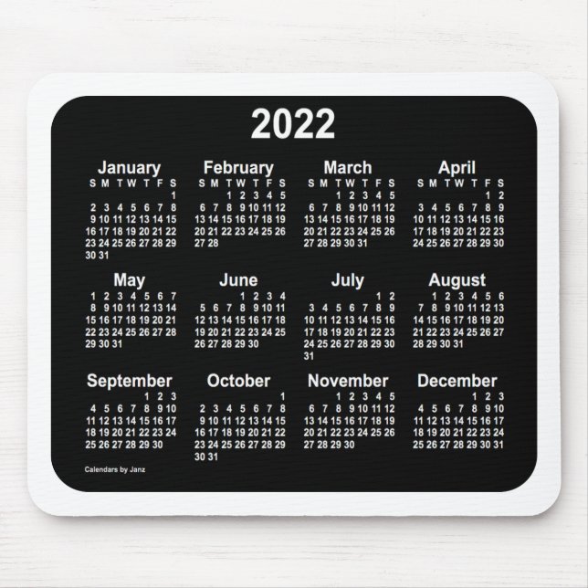 Neon White Calendar 2022 från Janz Two Tone Musmatta (Framsidan)