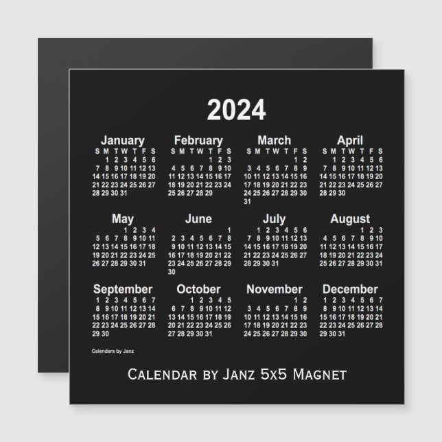 Neon White Calendar 2024 från Janz 5x5 Magnet (Fram/baksida)