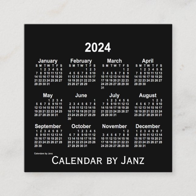 Neon White Calendar 2024 från Janz Fyrkantigt Visitkort (Framsida)