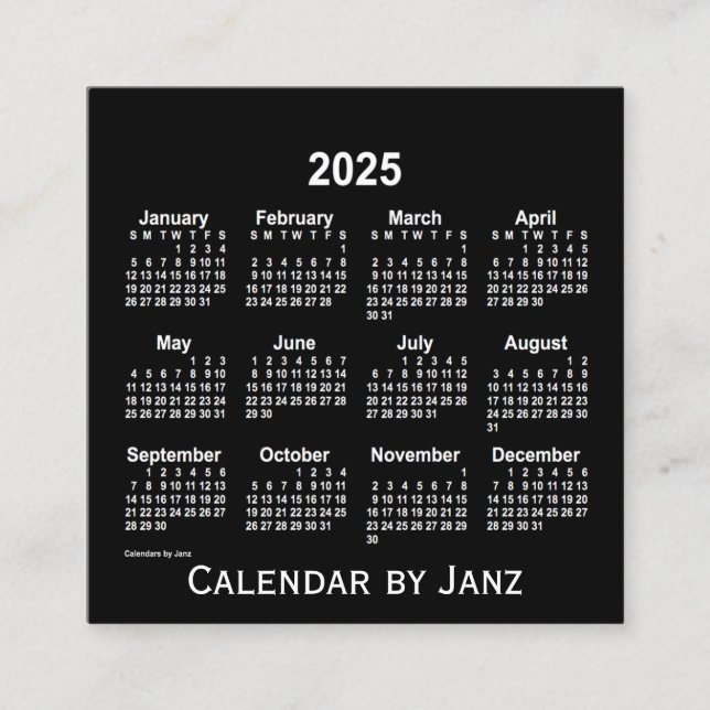 Neon White Calendar 2025 från Janz Fyrkantigt Visitkort (Framsida)