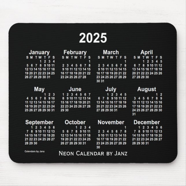 Neon White Calendar 2025 från Janz Musmatta (Framsidan)