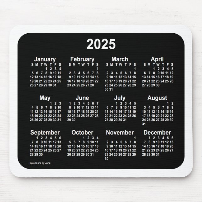 Neon White Calendar 2025 från Janz Two Tone Musmatta (Framsidan)