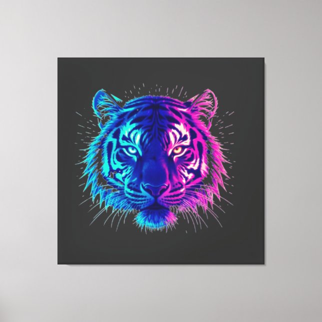 Neon White Tiger – Glowing Cyberpunk Wildlife Art Canvastryck (Framsida)