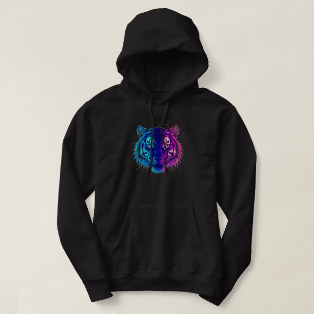 Neon White Tiger – Glowing Cyberpunk Wildlife Art Hoodie (Design framsida)