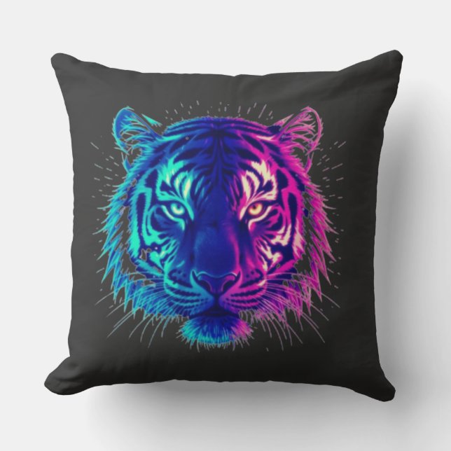 Neon White Tiger – Glowing Cyberpunk Wildlife Art Kudde (Framsida)