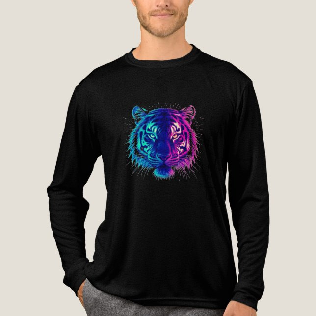 Neon White Tiger – Glowing Cyberpunk Wildlife Art T Shirt (Framsida)