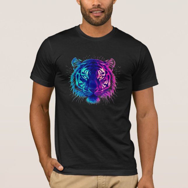 Neon White Tiger – Glowing Cyberpunk Wildlife Art T Shirt (Framsida)