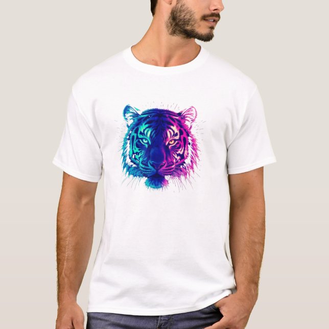 Neon White Tiger – Glowing Cyberpunk Wildlife Art T Shirt (Framsida)