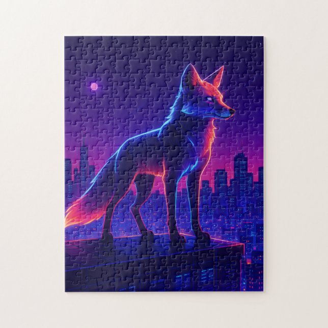 Neon Wolf Above the City Pussel (Vertikal)