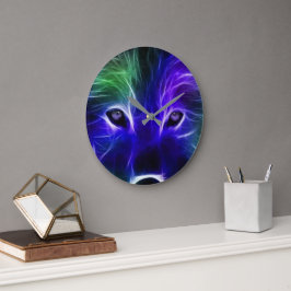 Neon Wolf Galaxy Art – Färgglad Mystisk Vargdesign Stor Klocka