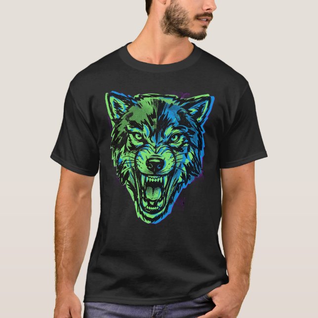 Neon Wolf Legion Tröja  Cyberpunk Varg Grafisk T-S (Framsida)