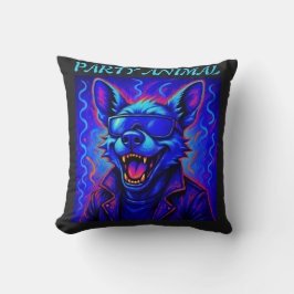 Neon wolf Party Animal – Colorful Retro Graphic Kudde