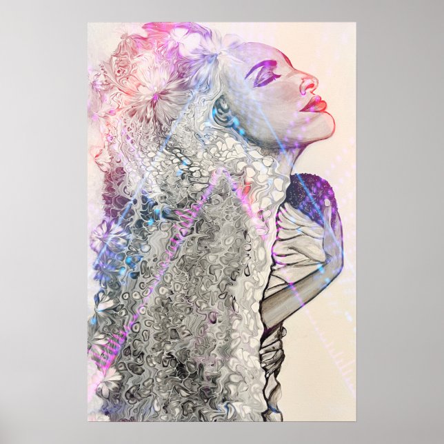 Neon Woman och Child Print Poster (Framsidan)