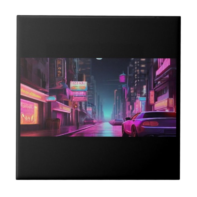 Neon wonderland future city kakelplatta (Framsidan)