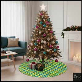 Neon Yellow Black Plaid Punk Tartan Julgransmatta Borstad Polyester