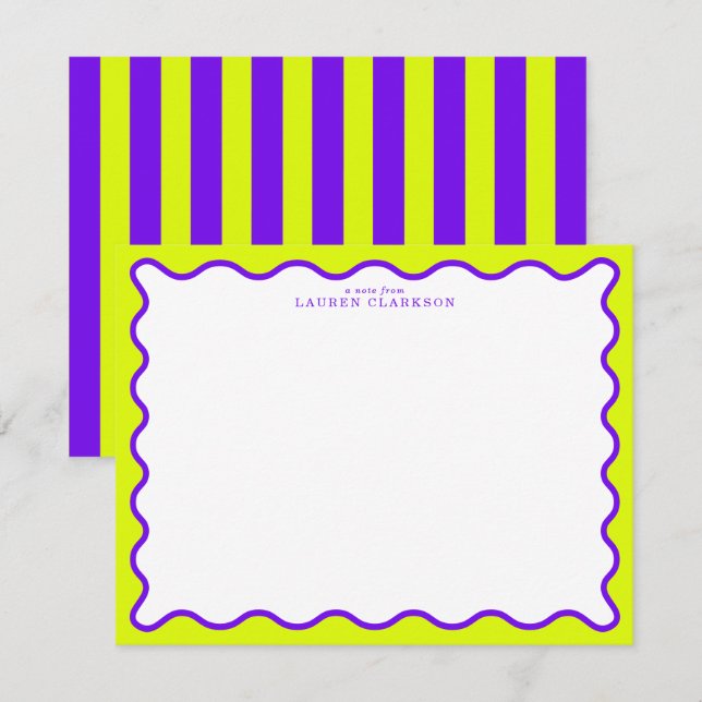 Neon Yellow-Green & Purple Wavy Note Card Inbjudningar (Fram/baksida)