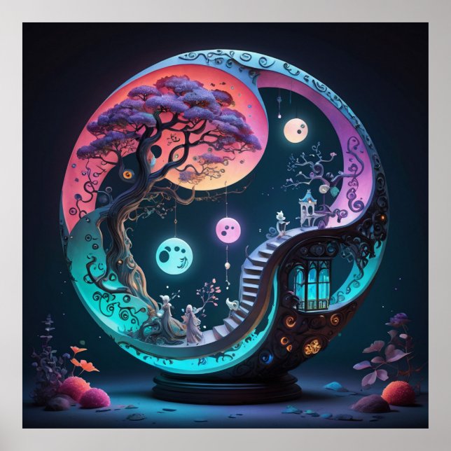 Neon Yin Yang Surreal Fantasy 1 Poster (Framsidan)
