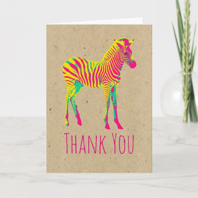 Neon Zebra Baby djur Funky Retro Tack Kort (Framsida)