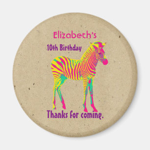 Neon Zebra Baby djur Psychedelic Birthday Tack Magnet