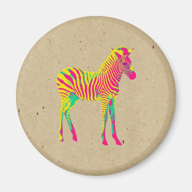 Neon Zebra Baby djur Psychedelic Cute Funky Magnet (Framsidan)