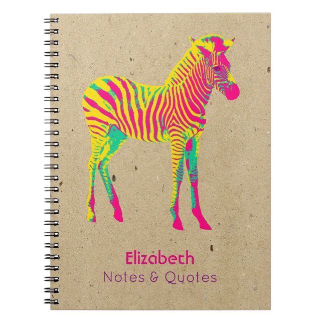 Neon Zebra Baby djur Psychedelic Funky Retro Anteckningsbok Med Spiral (Framsidan)