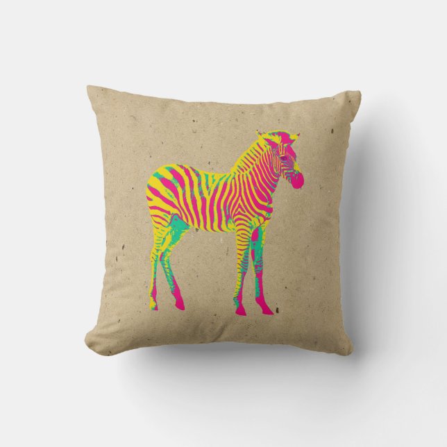 Neon Zebra Baby djur Psychedelic Funky Retro Kudde (Framsida)