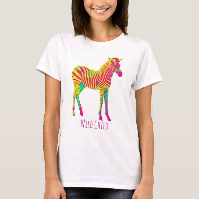 Neon Zebra Baby djur Wild Child Funky Retro Tee (Framsida)