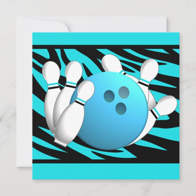 Neon Zebra Rand Bowling Party Inbjudningar (Framsida)
