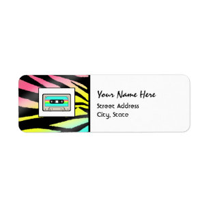 Neon Zebra tryck & Cassette Tape Adressetiketters Returadress Etikett