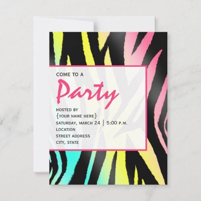 Neon Zebra tryck Party-inbjudan Inbjudningar (Framsida)
